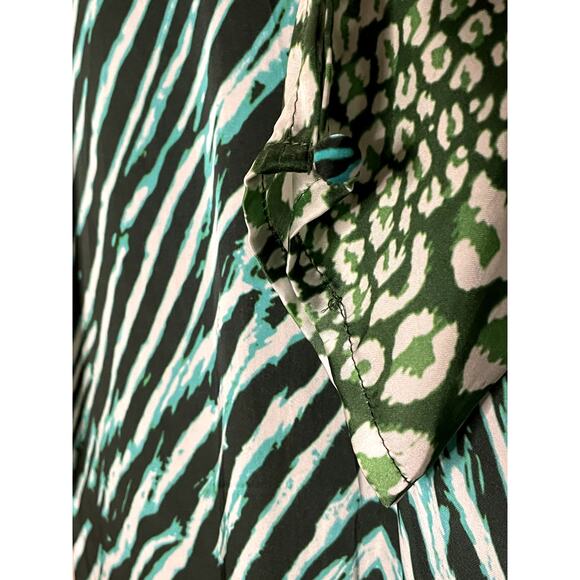 Rococo Sand Animal Print Satin Irene Gown Puff Sleeve Sheath Dress Large - Picture 10 of 11